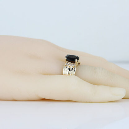 Natural Teal Sapphire Ring 1.5ct Oval – Vintage 14K Yellow Gold Diamond Accents - Image 7