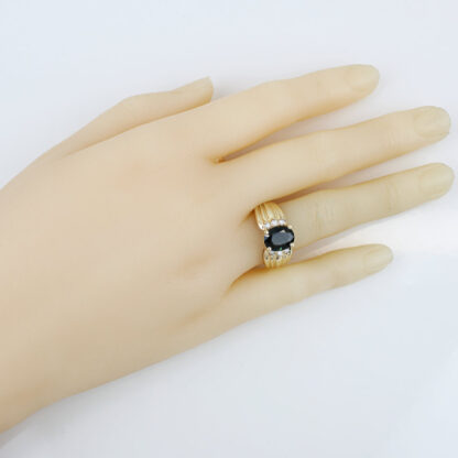 Natural Teal Sapphire Ring 1.5ct Oval – Vintage 14K Yellow Gold Diamond Accents - Image 8