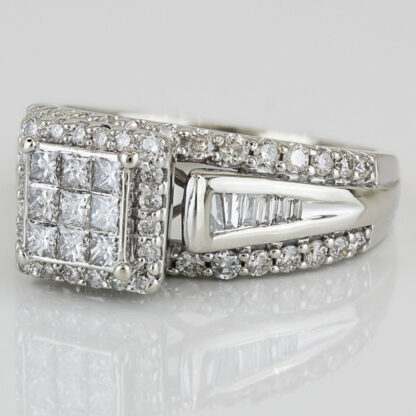 10K White Gold Diamond Anniversary Cocktail Ring Gift Statement Vintage Elegant - Image 2