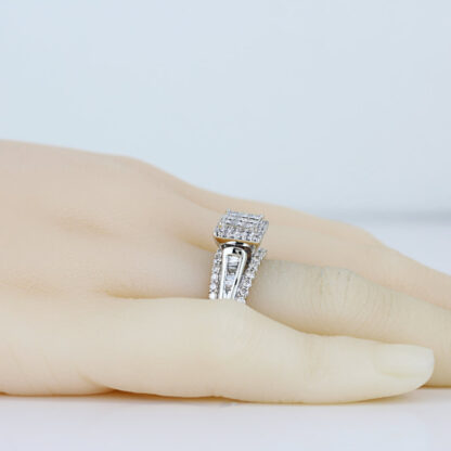 10K White Gold Diamond Anniversary Cocktail Ring Gift Statement Vintage Elegant - Image 6