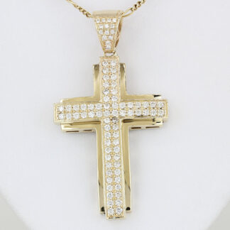 14K Yellow Gold Diamond Cross Pendant Large Religious Devotional Gift Jewelry