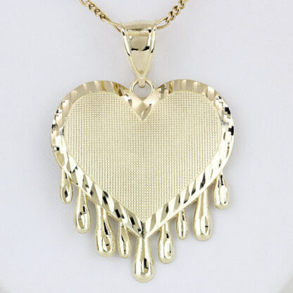 10K Yellow Gold Dripping Heart Pendant Bloody Valentine Charm Textured Engraved