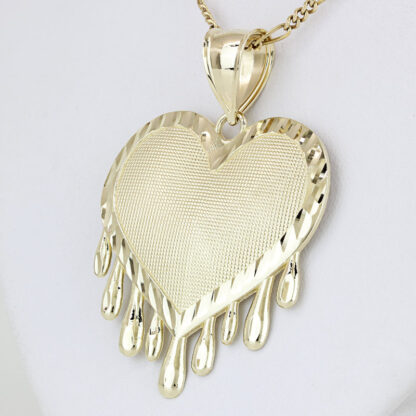 10K Yellow Gold Dripping Heart Pendant Bloody Valentine Charm Textured Engraved - Image 2