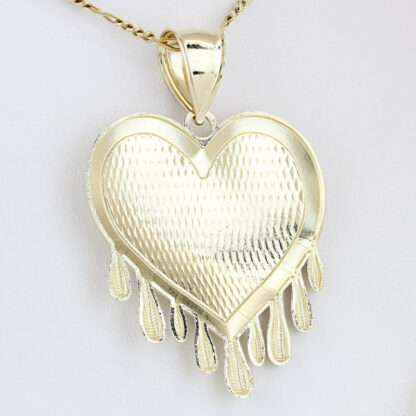 10K Yellow Gold Dripping Heart Pendant Bloody Valentine Charm Textured Engraved - Image 3
