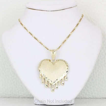 10K Yellow Gold Dripping Heart Pendant Bloody Valentine Charm Textured Engraved - Image 4