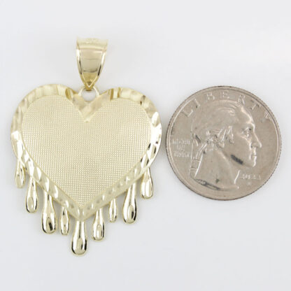 10K Yellow Gold Dripping Heart Pendant Bloody Valentine Charm Textured Engraved - Image 6