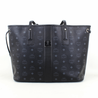 MCM Medium Black Visetos Liz Reversible Shopper Tote w/ Removable Pouch