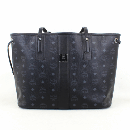 MCM Medium Black Visetos Liz Reversible Shopper Tote w/ Removable Pouch