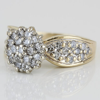 Vintage 10K Gold Diamond Illusion Cluster Cocktail Ring – Round Pavé Band Gift - Image 2