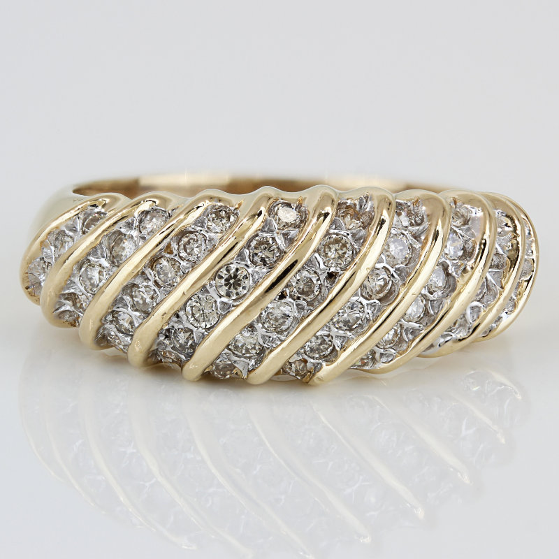 Vintage 14K Gold Diamond Dome Statement Ring Cocktail Anniversary Gift Jewelry