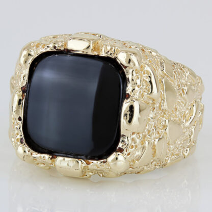 Vintage 14K Gold Nugget Ring Men’s IB Goodman Onyx Statement Signet Bold Jewelry - Image 2