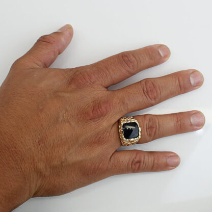 Vintage 14K Gold Nugget Ring Men’s IB Goodman Onyx Statement Signet Bold Jewelry - Image 7