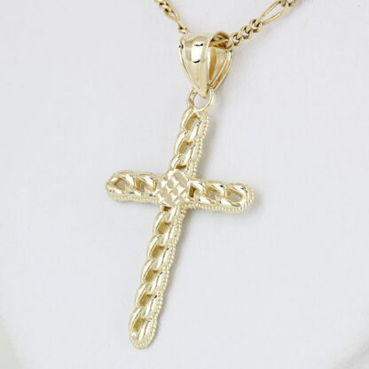 10K Gold Curb Link Cross Pendant Charm Christian Religious Stylized Jewelry Gift - Image 2