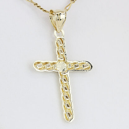 10K Gold Curb Link Cross Pendant Charm Christian Religious Stylized Jewelry Gift - Image 3