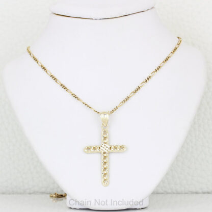 10K Gold Curb Link Cross Pendant Charm Christian Religious Stylized Jewelry Gift - Image 4