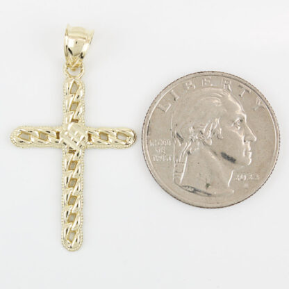 10K Gold Curb Link Cross Pendant Charm Christian Religious Stylized Jewelry Gift - Image 5
