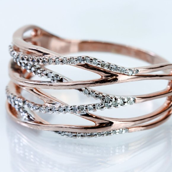 10K Rose Gold Crossover Stackable Diamond Ring - Image 5