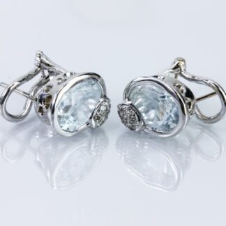 18k White Gold Oval Blue Topaz and Diamond Earrings