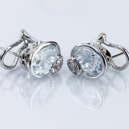 18k White Gold Oval Blue Topaz and Diamond Earrings