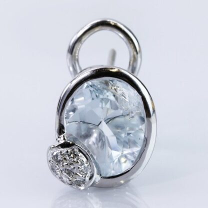 18k White Gold Oval Blue Topaz and Diamond Earrings - Image 4