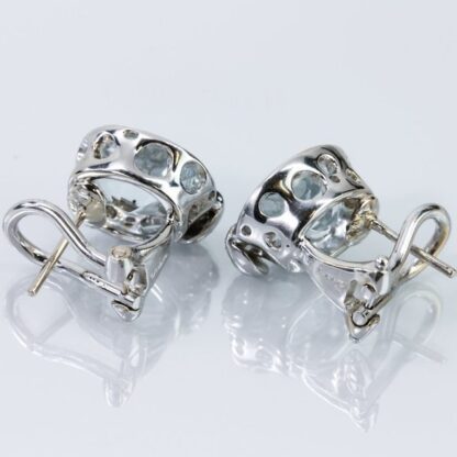18k White Gold Oval Blue Topaz and Diamond Earrings - Image 2