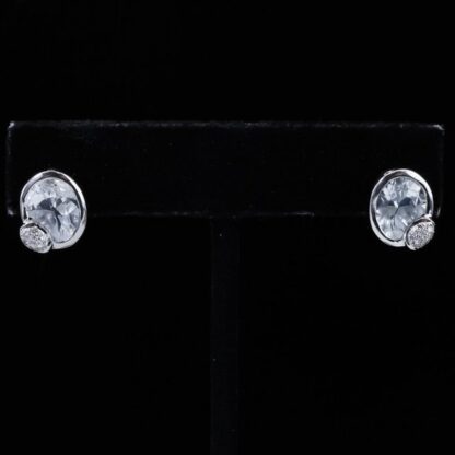 18k White Gold Oval Blue Topaz and Diamond Earrings - Image 5