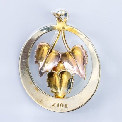 Vintage 10k Tri-Colored Pearl Leaves Circle Pendant Charm - Image 4