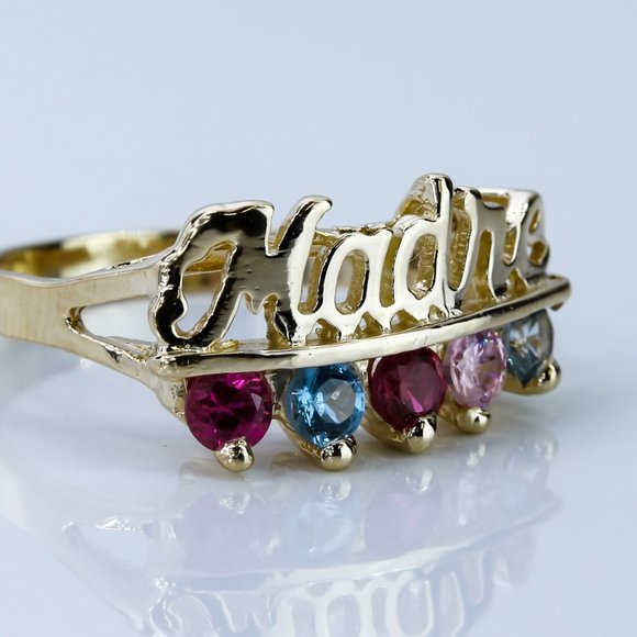 14k Yellow Gold "Madre" Mother's Ring with Colored Stones - Image 3