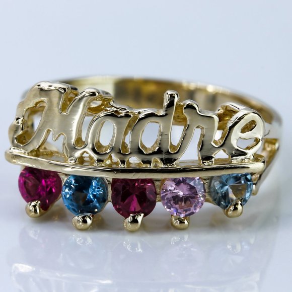 14k Yellow Gold "Madre" Mother's Ring with Colored Stones - Image 4