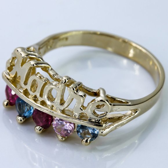 14k Yellow Gold "Madre" Mother's Ring with Colored Stones - Image 8