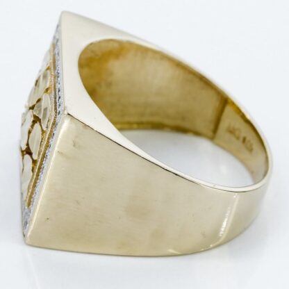 Vintage 10k Yellow Gold Nugget Style CZ Ring - Image 6