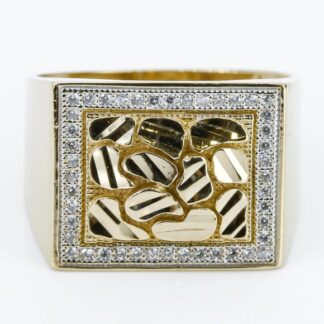 Vintage 10k Yellow Gold Nugget Style CZ Ring