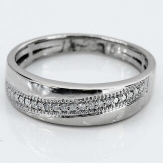 14k White Gold Pavé Diamond Milgrain Wedding/Anniversary Band Ring
