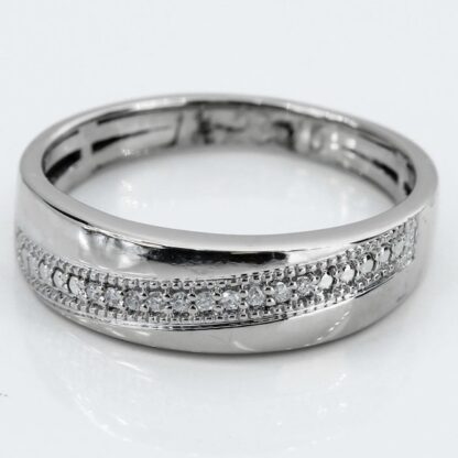 14k White Gold Pavé Diamond Milgrain Wedding/Anniversary Band Ring