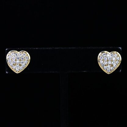10K Yellow Gold Pavé Cubic Zirconia Heart Earrings - Image 4