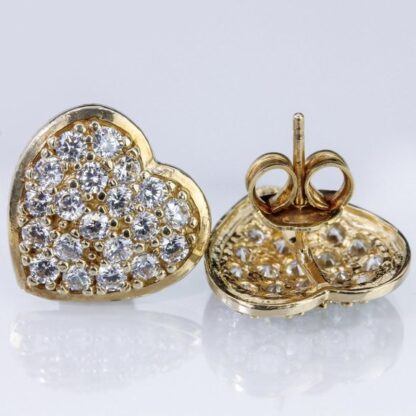 10K Yellow Gold Pavé Cubic Zirconia Heart Earrings - Image 3