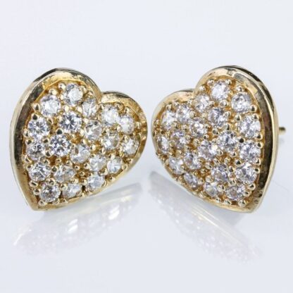10K Yellow Gold Pavé Cubic Zirconia Heart Earrings