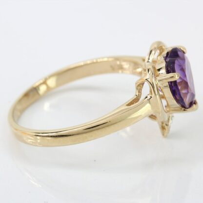 14K Yellow Gold Amethyst Heart & Diamond Ring - Image 3