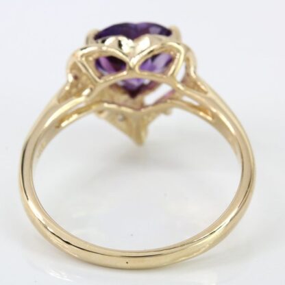 14K Yellow Gold Amethyst Heart & Diamond Ring - Image 4