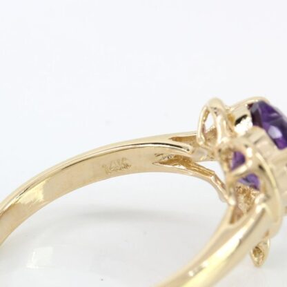 14K Yellow Gold Amethyst Heart & Diamond Ring - Image 5