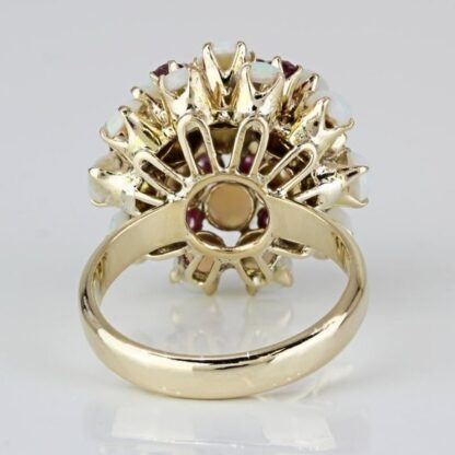 Vintage 14K Yellow Gold Opal & Ruby Dome Statement Ring - Image 4