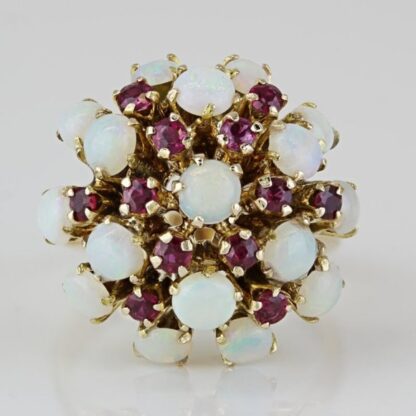 Vintage 14K Yellow Gold Opal & Ruby Dome Statement Ring - Image 3