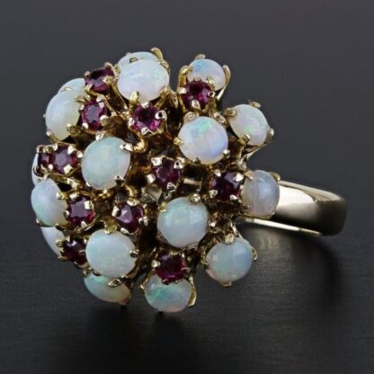 Vintage 14K Yellow Gold Opal & Ruby Dome Statement Ring - Image 2