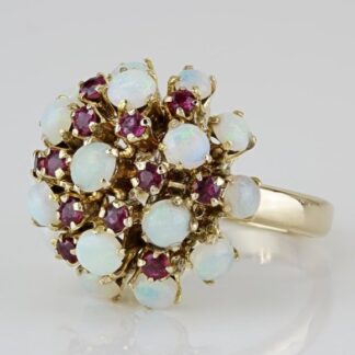 Vintage 14K Yellow Gold Opal & Ruby Dome Statement Ring