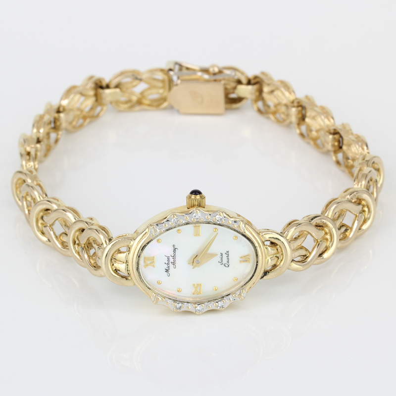 14k Yellow Gold Michael Anthony Diamond & Sapphire Braided Band Watch