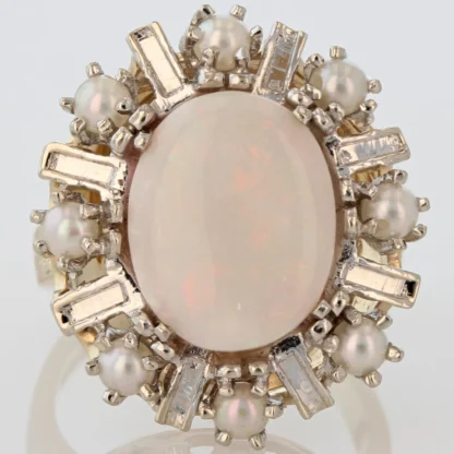 Vintage 14K Yellow Gold Oval Opal & Seed Pearl Halo Cocktail / Anniversary Ring (Copy) - Image 5