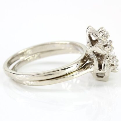 14k White Gold Ladies Diamond Flower Style Wedding Set Rings - Image 3