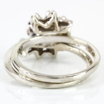 14k White Gold Ladies Diamond Flower Style Wedding Set Rings - Image 4