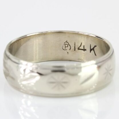 14k White Gold Etched Band Ring - Image 2
