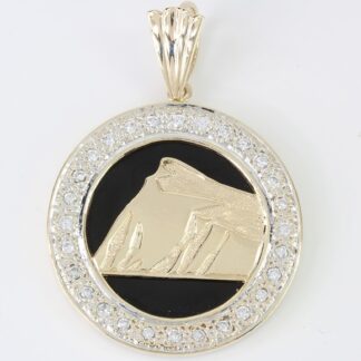 14k Yellow Gold Onyx & Diamond Rock of Gibraltar Pendant